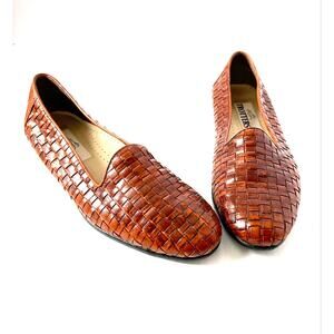 Trotters Flats Liz Woven Leather Shoes Size 7.5 Caramel Brown Comfort Shoes